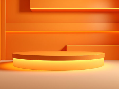 Abstract minimalistic scene with geometric shapes. Podium stage orange color for presentation AIの素材