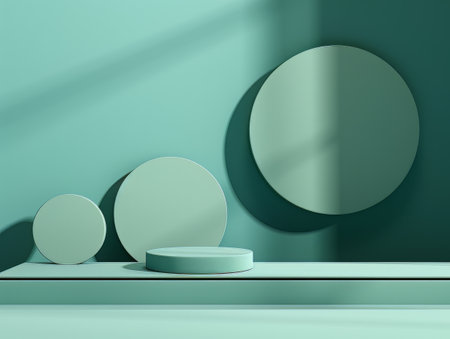 Abstract minimalistic contrast scene with geometric shapes. Green mint 3D visualization AIの素材