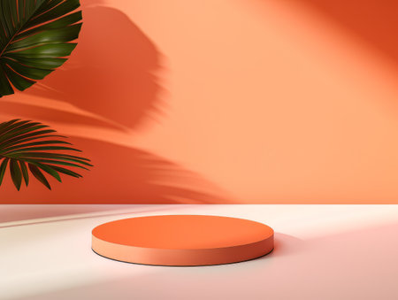 Abstract minimalistic scene with geometric shapes. Podium stage orange color for presentation AIの素材