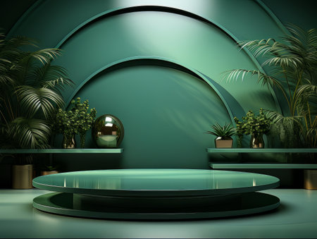 Abstract minimalistic contrast scene with geometric shapes. Green mint 3D visualization AIの素材
