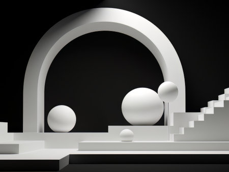 Abstract minimalistic contrast black and white scene with geometric shapes. 3D visualization AIの素材
