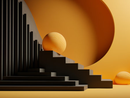 Abstract minimalistic contrast black and orange scene with geometric shapes. 3D visualization AIの素材