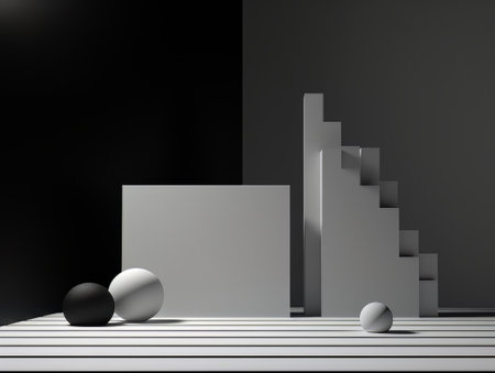 Abstract minimalistic contrast black and white scene with geometric shapes. 3D visualization AIの素材