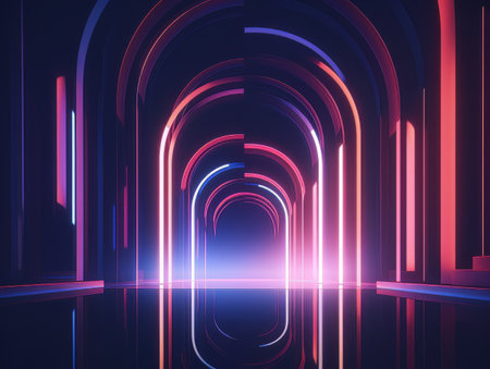 Abstract neon scene with geometric shapes. 3D visualization AIの素材