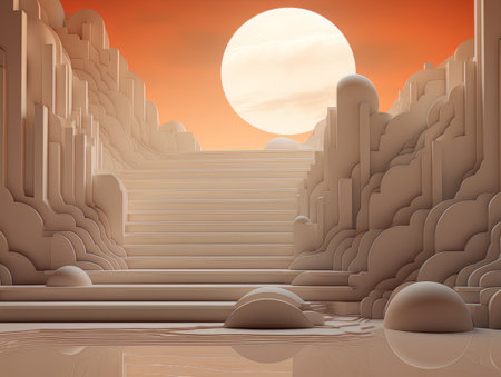Abstract minimalistic orange scene paper landscape texture. 3D visualization AIの素材
