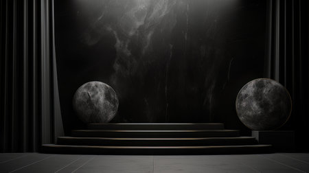 Abstract minimalistic monochrome scene with geometric shapes. Black 3D visualization AIの素材