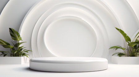 Abstract minimalistic monochrome scene with geometric shapes. White 3D visualization AIの素材