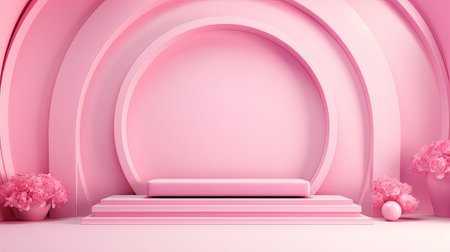 Abstract minimalistic monochrome scene with geometric shapes. Pink 3D visualization AIの素材