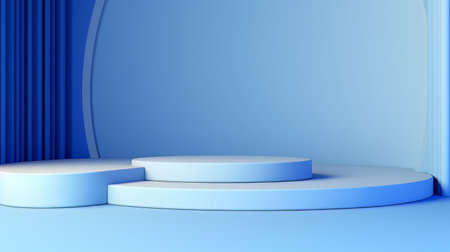 Abstract minimalistic monochrome scene with geometric shapes. Blue 3D visualization AIの素材