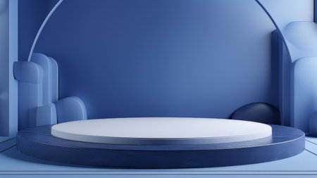 Abstract minimalistic monochrome scene with geometric shapes. Blue 3D visualization AIの素材