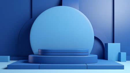 Abstract minimalistic monochrome scene with geometric shapes. Blue 3D visualization AIの素材