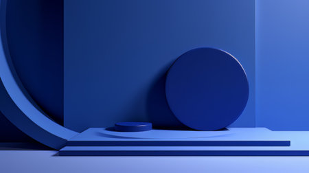 Abstract minimalistic monochrome scene with geometric shapes. Blue 3D visualization AIの素材