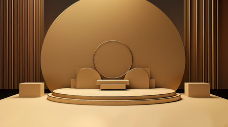 Abstract minimalistic monochrome scene with geometric shapes. Yellow golden 3D visualization AIの素材