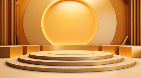 Abstract minimalistic monochrome scene with geometric shapes. Yellow golden 3D visualization AIの素材