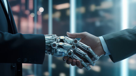 Digital robot handshake human background futuristic digital age robot science digital technology AIの素材