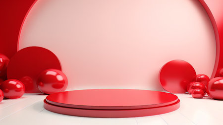 Abstract minimalistic red and white scene with geometric shapes. 3D visualization AIの素材