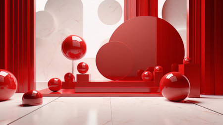 Abstract minimalistic red and white scene with geometric shapes. 3D visualization AIの素材