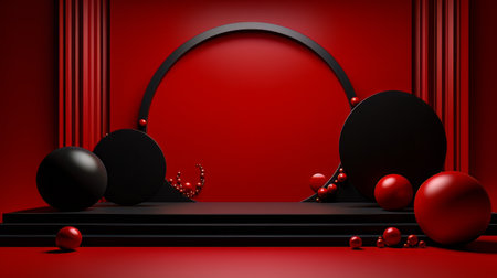 Abstract minimalistic red and black scene with geometric shapes. 3D visualization AIの素材