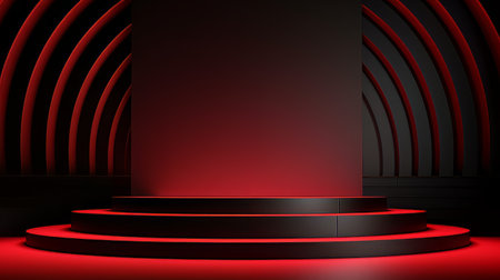 Abstract minimalistic red and black scene with geometric shapes. 3D visualization AIの素材