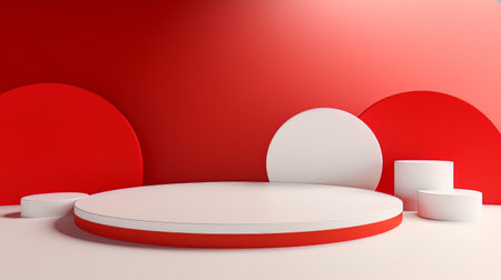 Abstract minimalistic red and white scene with geometric shapes. 3D visualization AIの素材