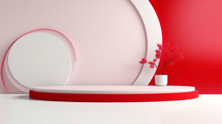 Abstract minimalistic red and white scene with geometric shapes. 3D visualization AIの素材