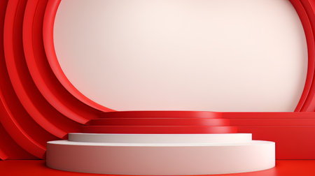 Abstract minimalistic red and white scene with geometric shapes. 3D visualization AIの素材