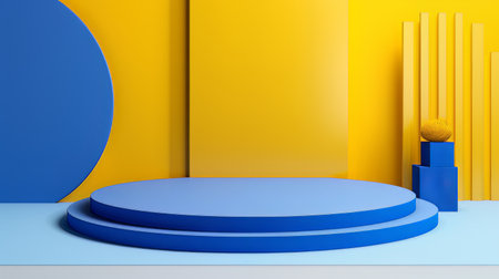 Abstract minimalistic blue and yellow scene with geometric shapes. 3D visualization AIの素材