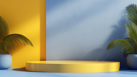Abstract minimalistic blue and yellow scene with geometric shapes. 3D visualization AIの素材