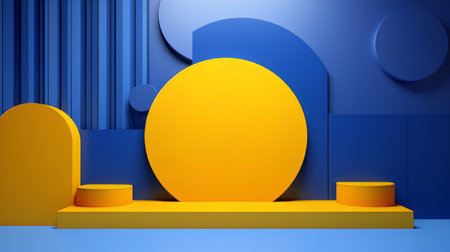 Abstract minimalistic blue and yellow scene with geometric shapes. 3D visualization AIの素材