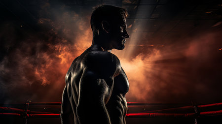 Dramatic portrait of Athletic man on dark background. Martial arts athlete, AIの素材