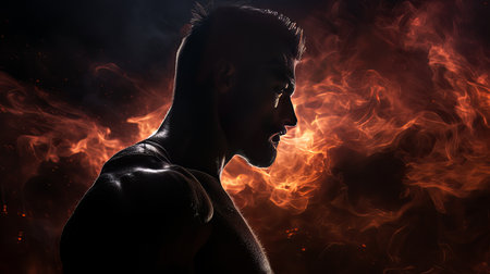 Dramatic portrait of Athletic man on dark background. Martial arts athlete, AIの素材