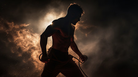 Athletic strong man on dark background. Martial arts athlete, AIの素材