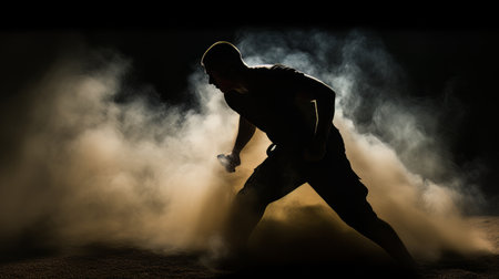 Athletic strong man on dark background. Martial arts athlete, AIの素材