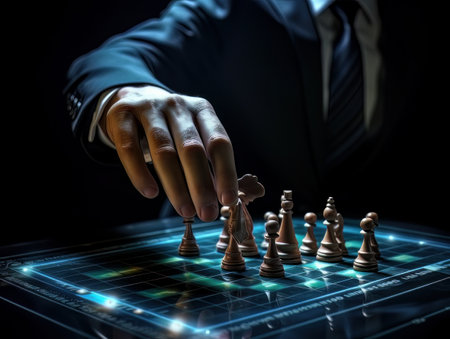 Faceless businessman plays chess. Strategy for success and victory. AIの素材