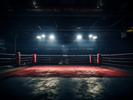 Epic empty boxing ring in the spotlight on the fight night AIの素材