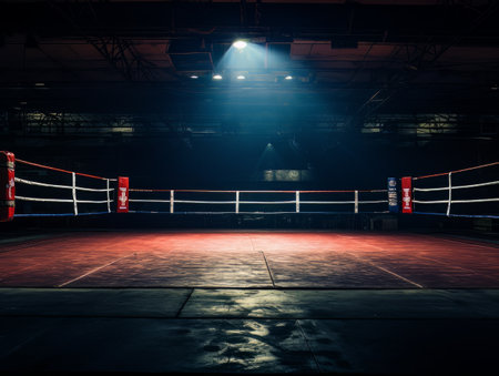 Epic empty boxing ring in the spotlight on the fight night AIの素材