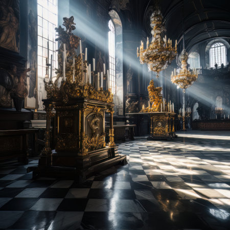 Luxurious baroque room with candelabra and lit candles AIの素材
