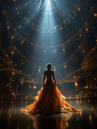 Fictional woman artist on stage of luxury concert hall AIの素材