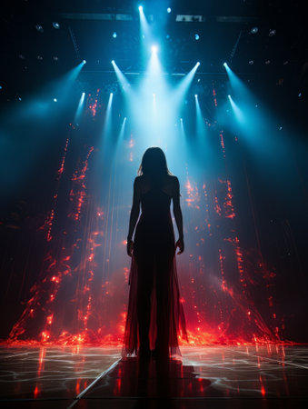 Fictional woman artist on stage of luxury concert hall AIの素材