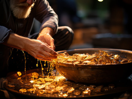 Gold nuggets in male hands AIの素材
