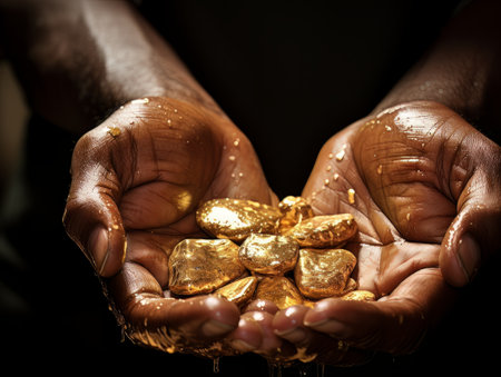 Gold nuggets in male hands AIの素材