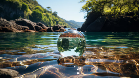 Rocks under crystal water on a river bed, beautiful calm landscape without people AIの素材