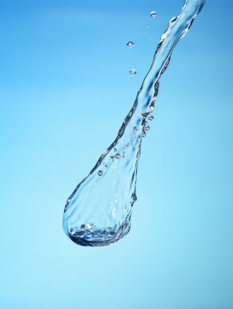 Crystal clear water drop splash on blue background AIの素材