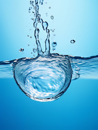 Crystal clear water drop splash on blue background AIの素材
