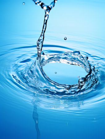 Crystal clear water drop splash on blue background AIの素材