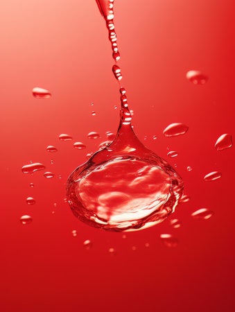 Crystal clear water drip splash on red background AIの素材