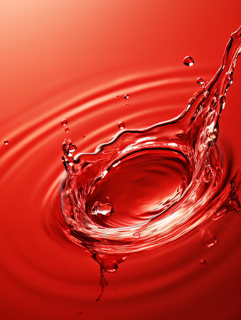 Crystal clear water drip splash on red background AIの素材