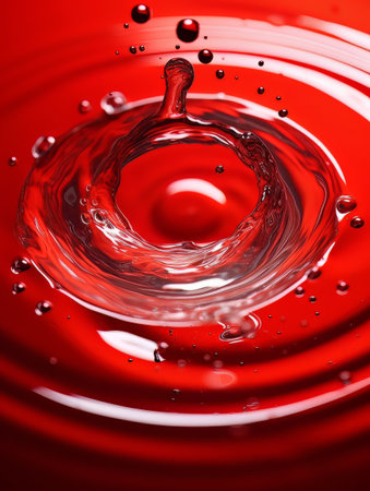 Crystal clear water drip splash on red background AIの素材