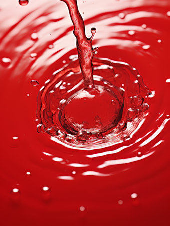 Crystal clear water drip splash on red background AIの素材