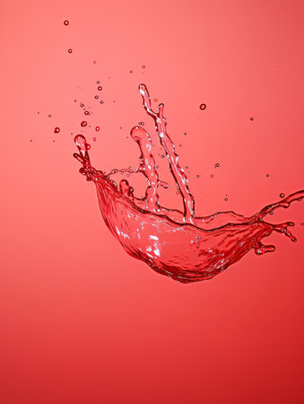 Crystal clear water drip splash on red background AIの素材